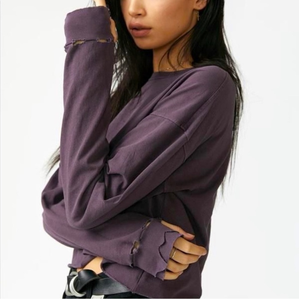 Joah Brown Soho Crop Long Sleeve Sangria Purple Top OS